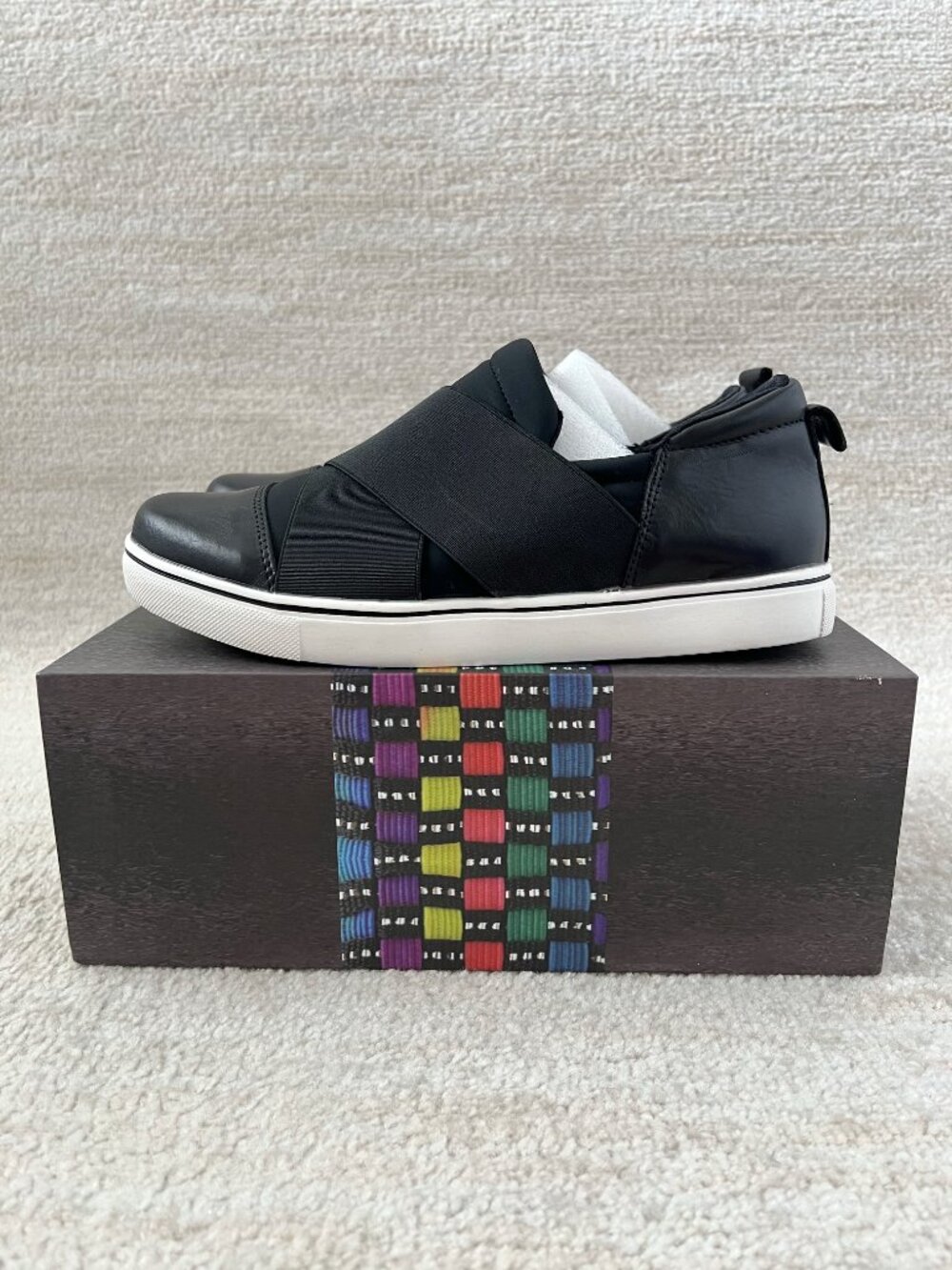 Bernie Mev Elmwood Black Leather Slip On Low Top Sneakers Flats Shoes 39 - Picture 1 of 11